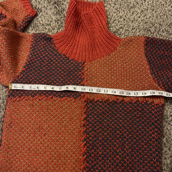 Vintage Arnold Palmer Renown Chunky Knit Turtleneck Sweater Red Blue Women P - Picture 9 of 11